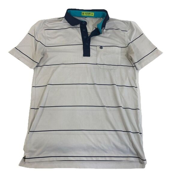 Mens G/fore Polo Shirt Small Light Grey Striped Navy - Picture 4 of 9